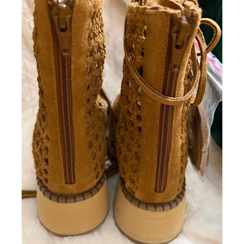Free People Women Woven Lace Up Gladiator Platform Sandals Tan Leather Bootie 8 - Picture 3 of 11